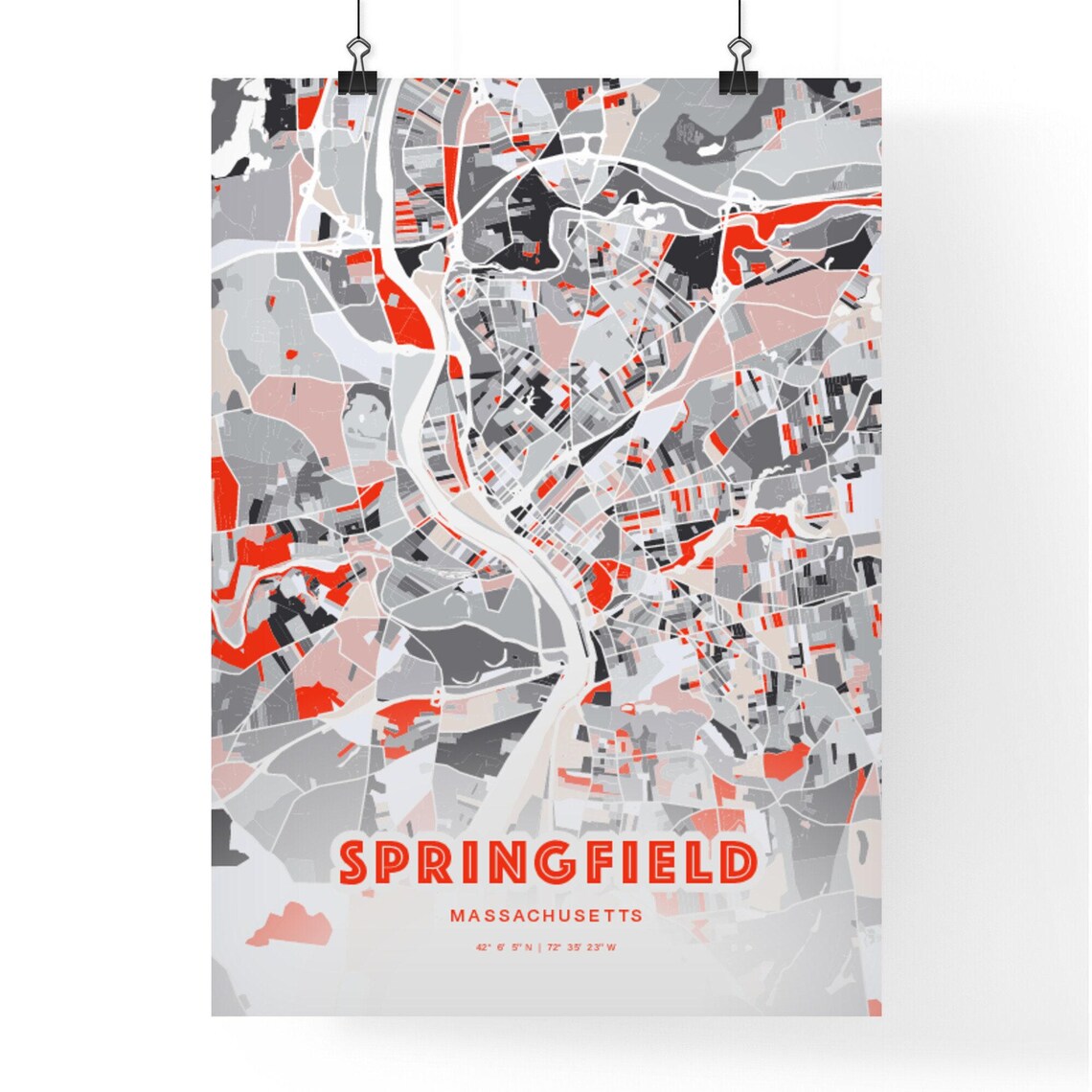 Springfield Massachusetts City Map Art Modern Red Gray Poster - Image 3