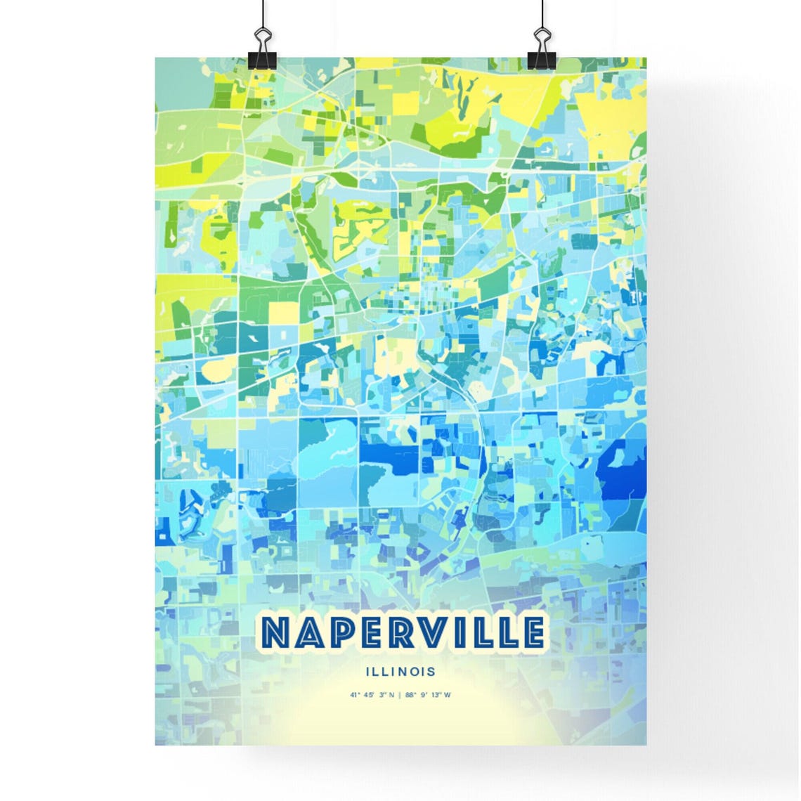Naperville Illinois Expressive Blue City Street Map Art Poster - Image 2