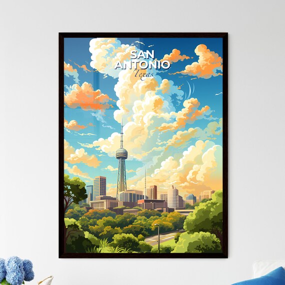 San Antonio Texas Skyline Tower of the Americas Vintage Travel Poster