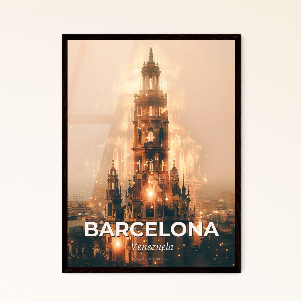 Barcelona Venezuela Colonial Tower Silhouette Travel Art Poster