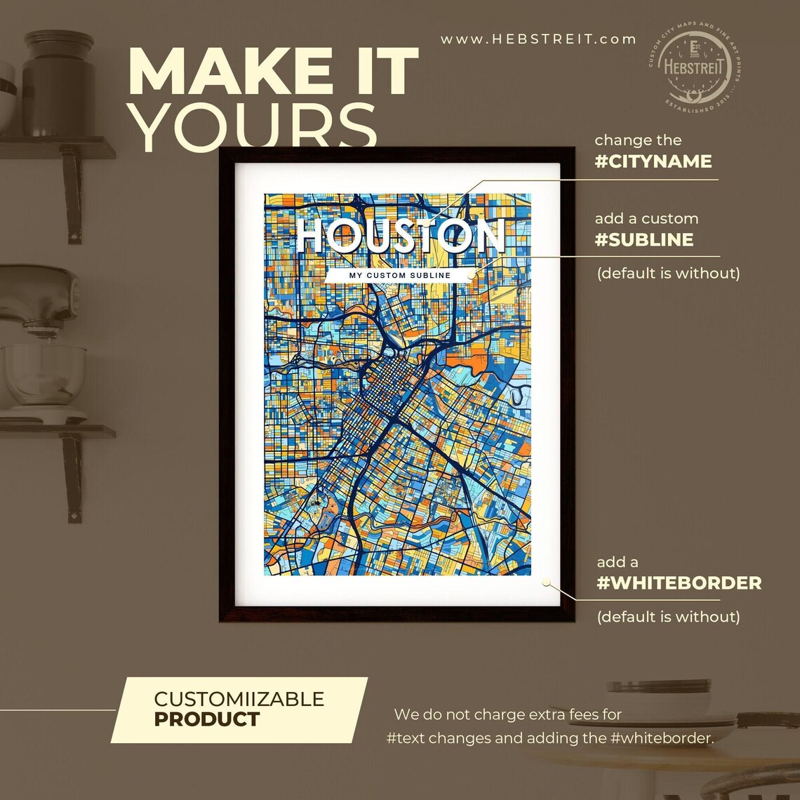 Houston Texas Vibrant Colorful Geometric Street Grid City Map Art Poster - Image 2