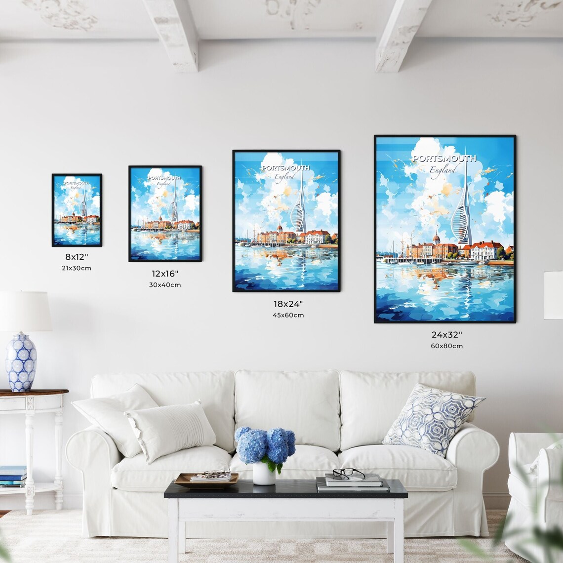 Portsmouth England Spinnaker Tower Harbor Watercolor Art Poster - Image 3