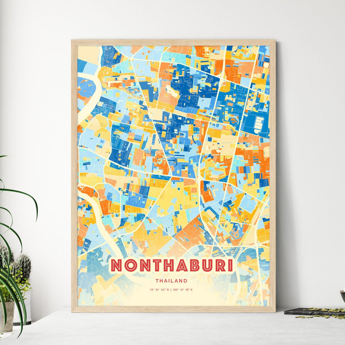 Nonthaburi Thailand City Map Abstract Blue Orange Modern Art Print