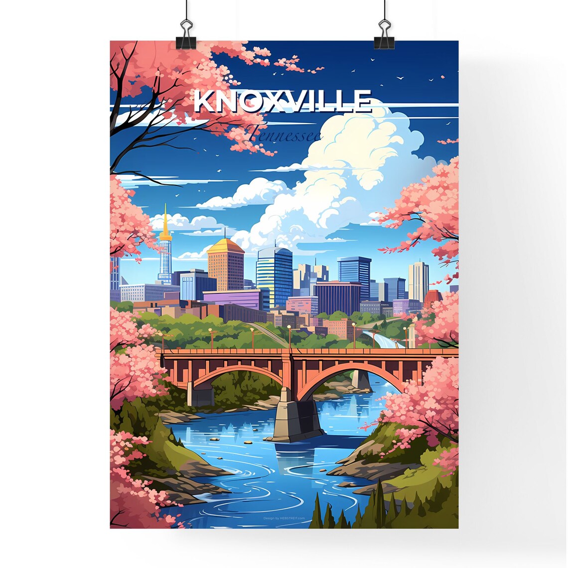 Knoxville Tennessee Skyline River Bridge Blossom Travel Poster - Image 4