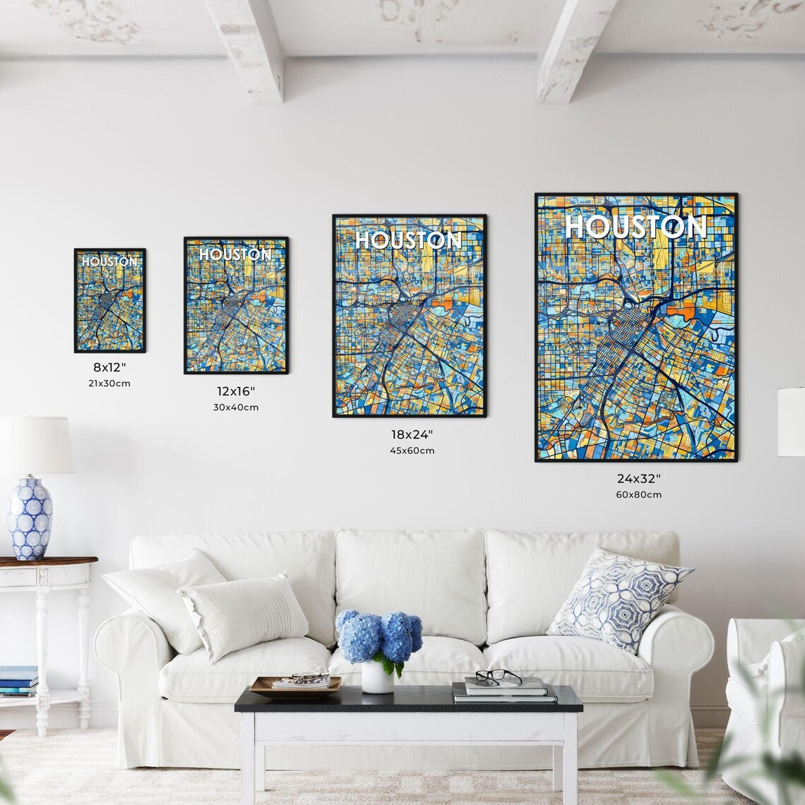 Houston Texas Vibrant Colorful Geometric Street Grid City Map Art Poster - Image 3