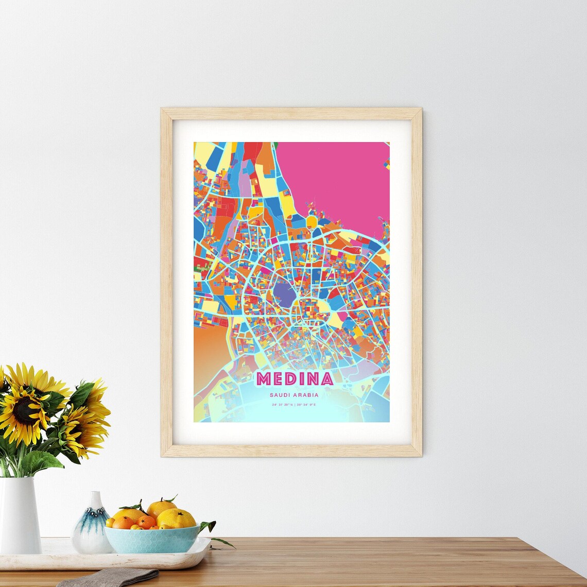 Medina Saudi Arabia Rainbow City Map Poster Vibrant Colorful Street Grid Art - Image 2
