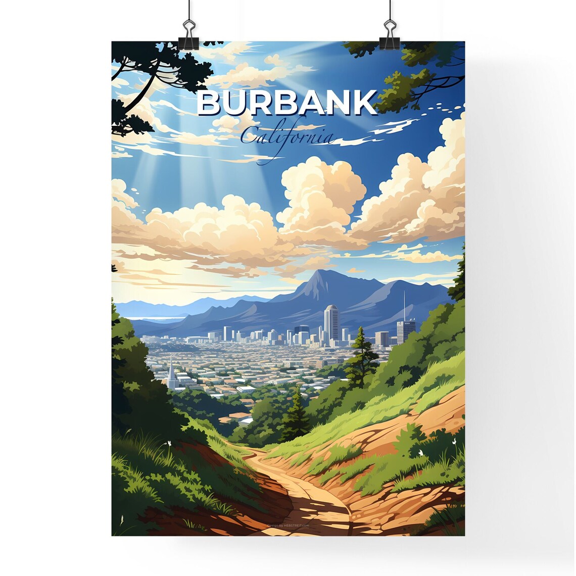 Burbank California Valley View Trail Mountain Vintage Travel Poster - Image 4