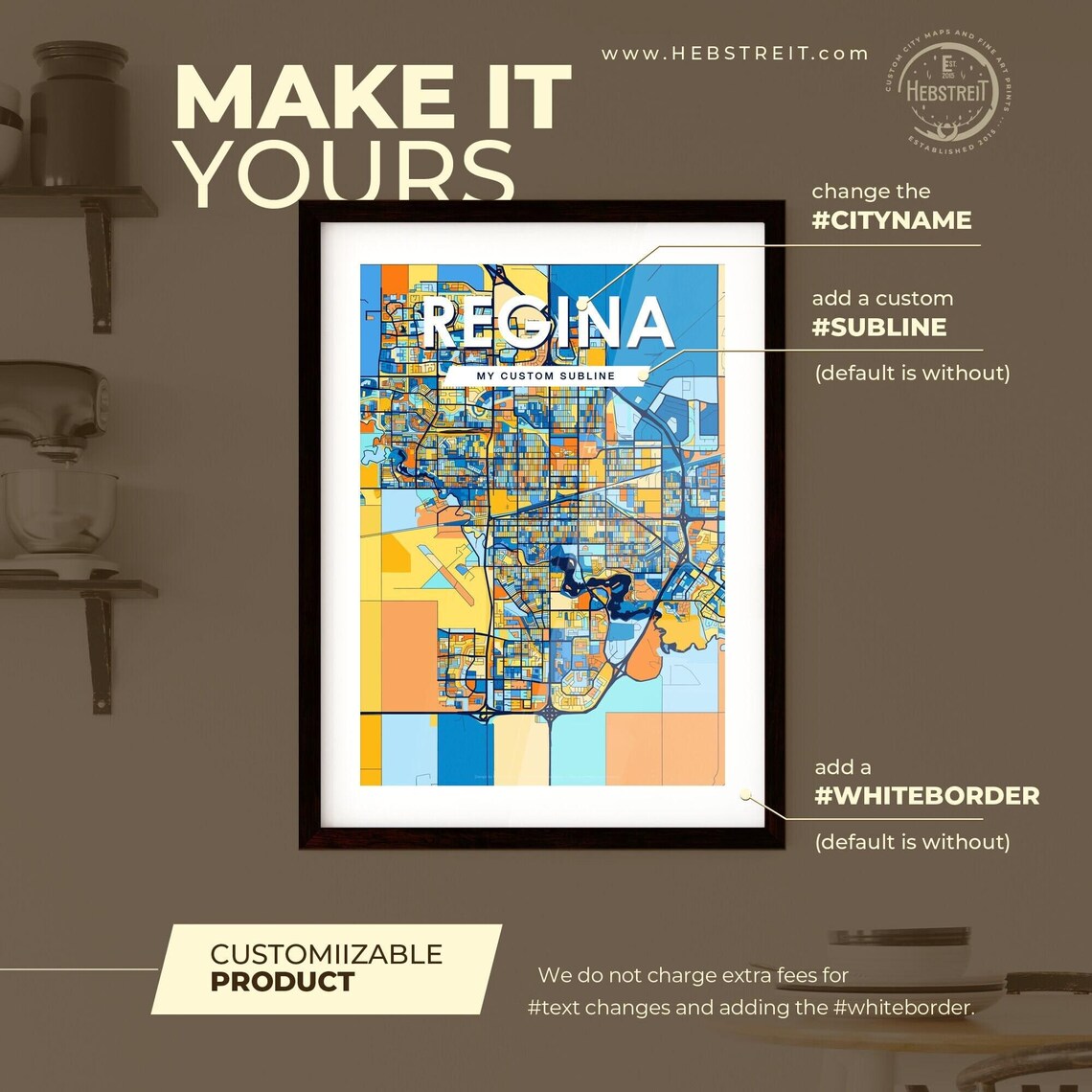 Regina Canada Bold City Map Art Poster in Navy Orange and Yellow - Image 2