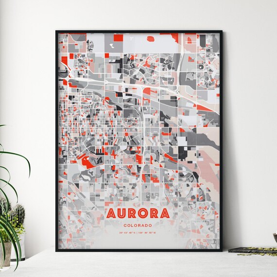 Aurora Colorado Modern Expressive Red Gray City Map Art Poster