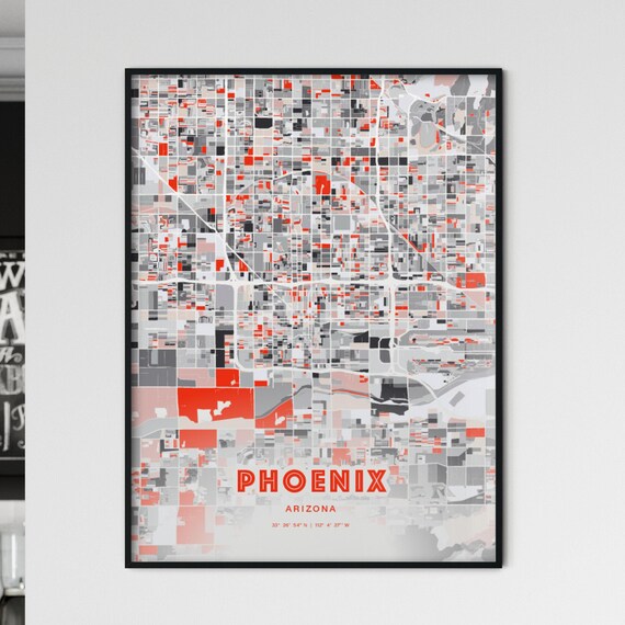 Phoenix Arizona Expressive Bold Red City Street Map Artwork Poster