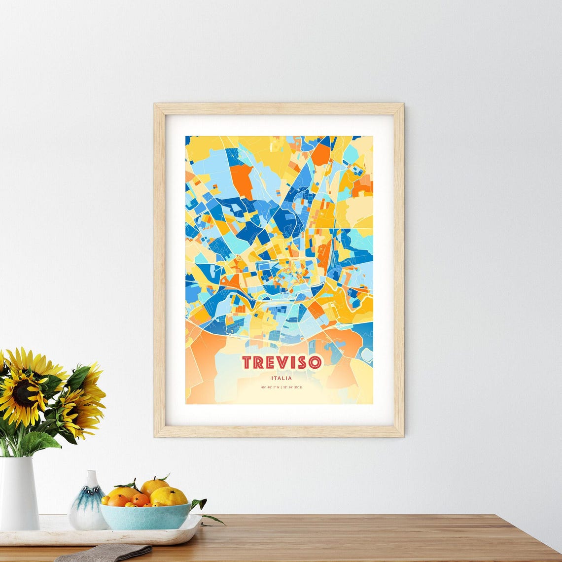 Treviso Italy Vibrant Blue Orange Street Map Art Decor City Poster - Image 2