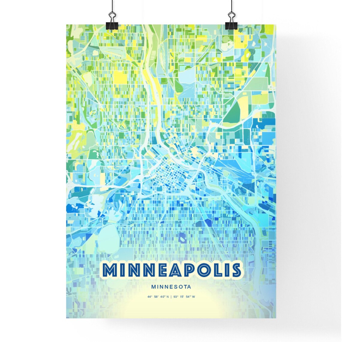 Minneapolis Minnesota Vibrant Abstract Watercolor City Street Map Poster - Image 3