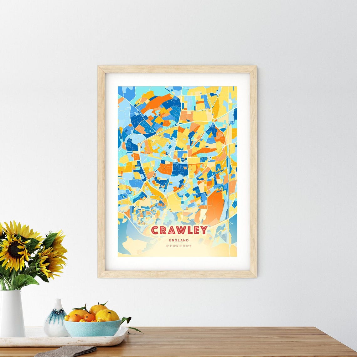 Crawley England Colorful City Map Art Coordinates Modern Poster - Image 2