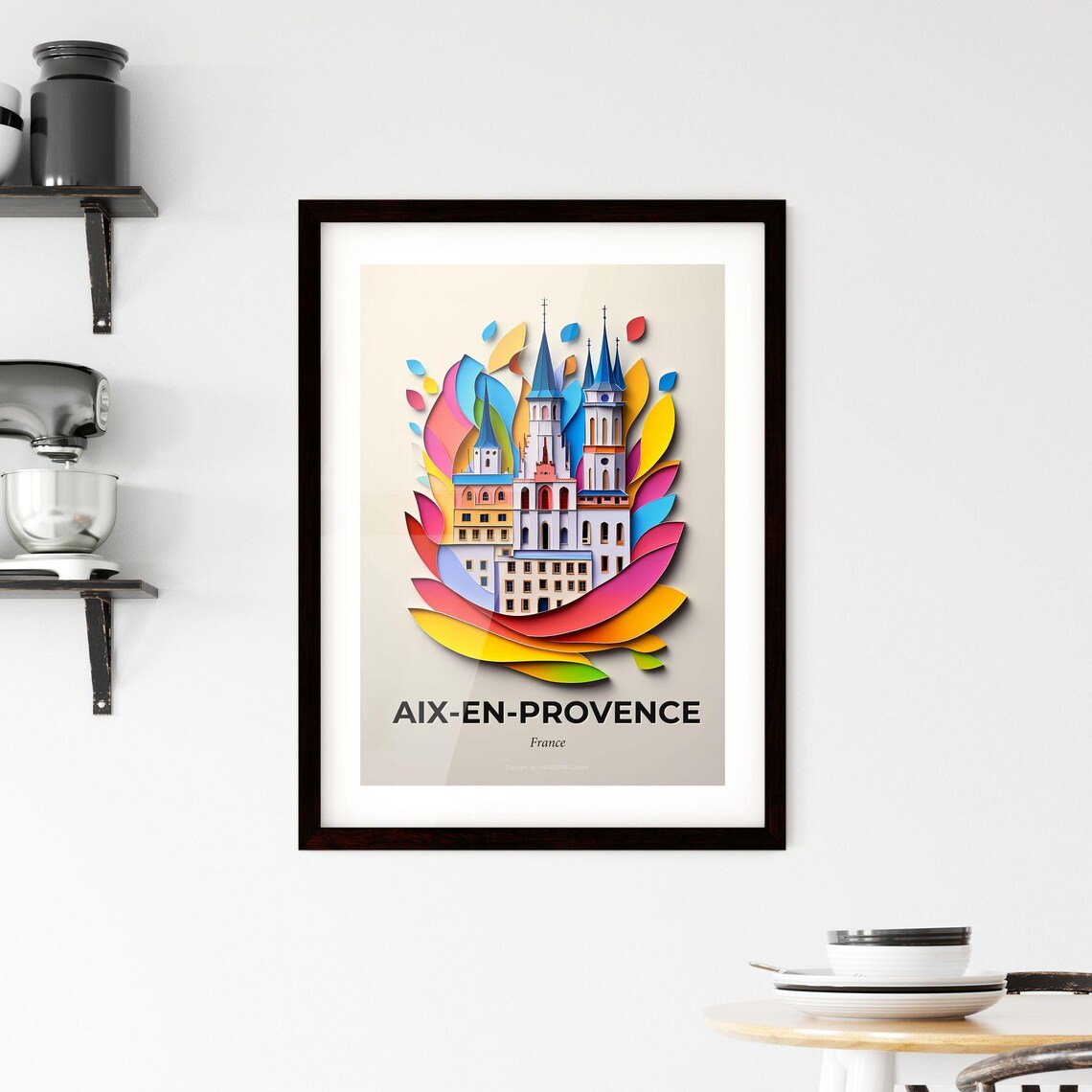 Aix-en-Provence France Rainbow Church Towers Paper Cut Art Poster - Image 2