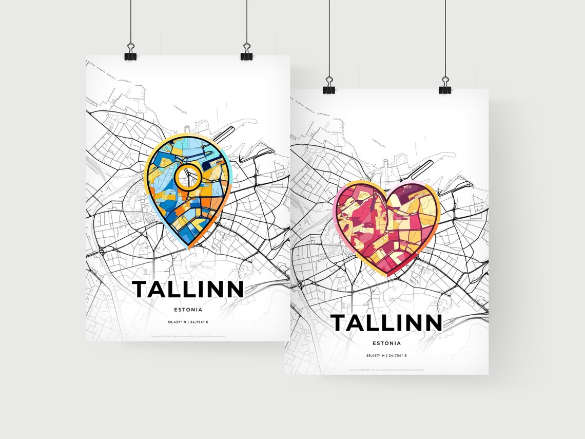 Tallinn Estonia Modern Minimalist Heart Street Map Art Poster - Image 2