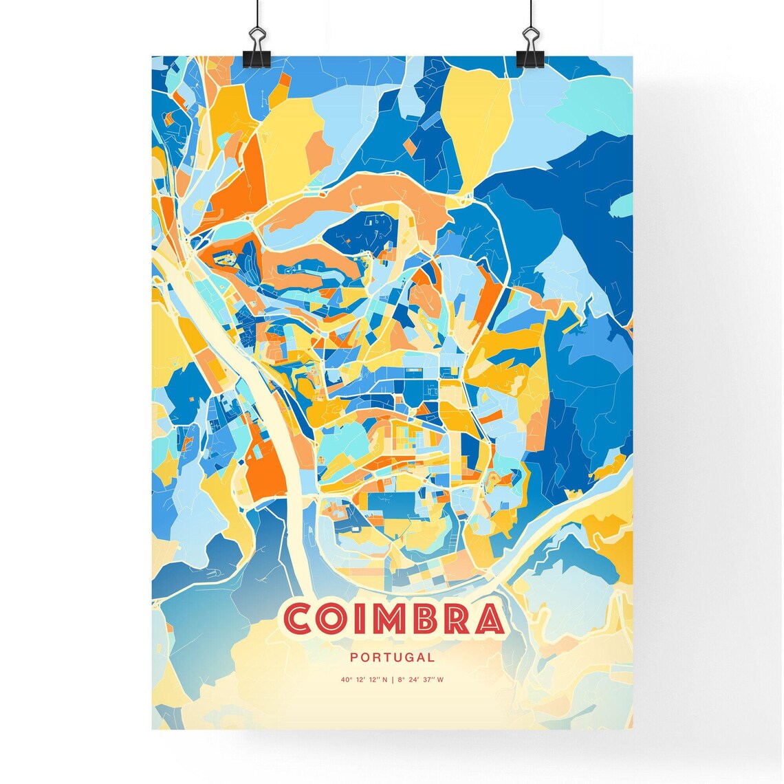 Coimbra Portugal Blue Orange Riverside Old Town Map Art Poster - Image 3