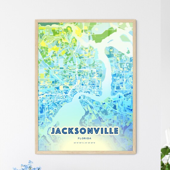 Jacksonville Florida Vibrant Abstract Watercolor City Street Map Poster