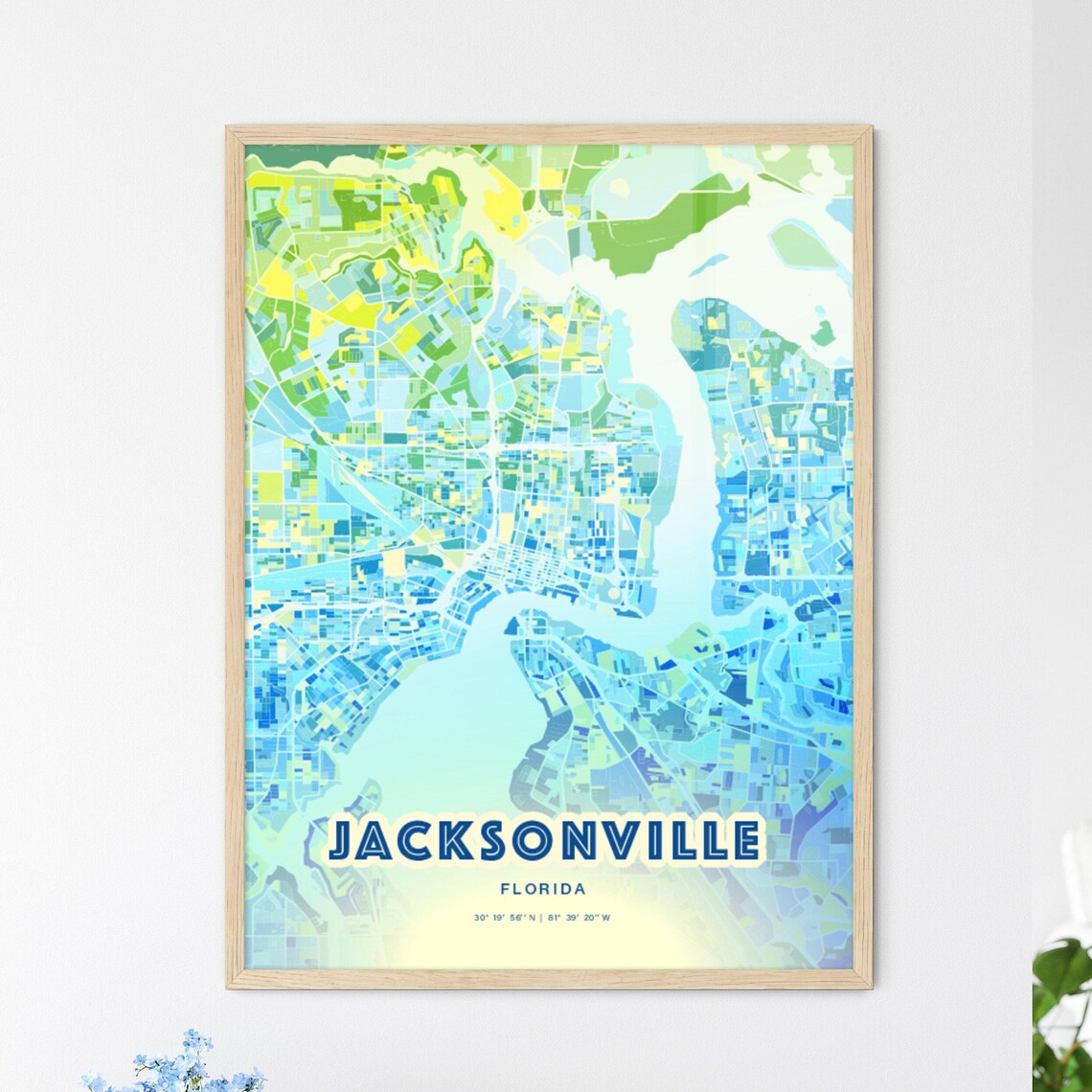 Jacksonville Florida Vibrant Abstract Watercolor City Street Map Poster