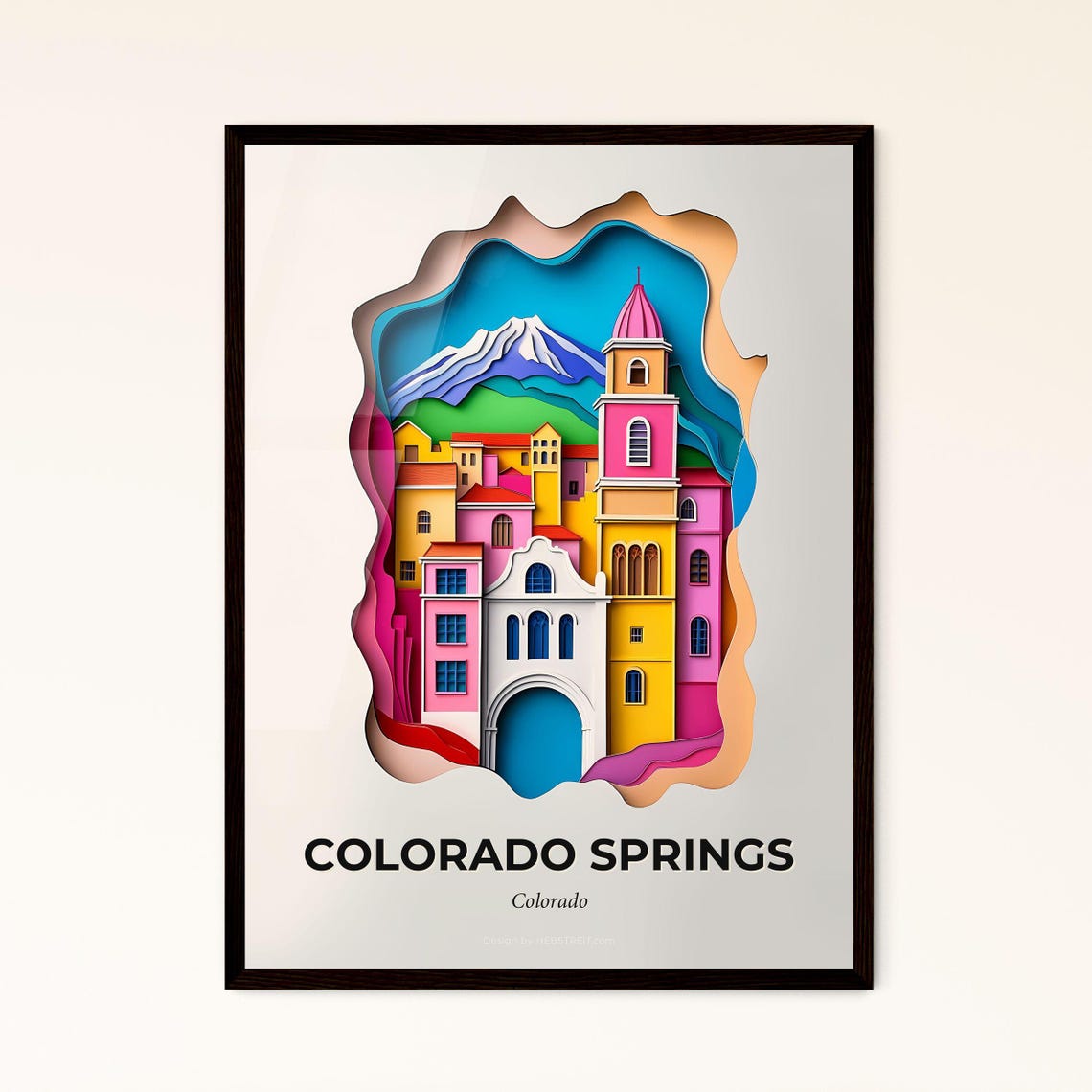 Colorado Springs Colorado Colorful Paper Cut Mountain Poster