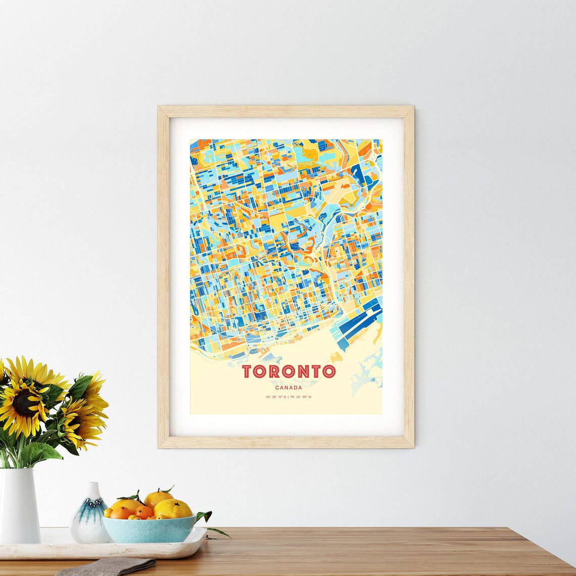 Toronto Canada Modern Geometric Blue Orange City Map Art Poster - Image 2