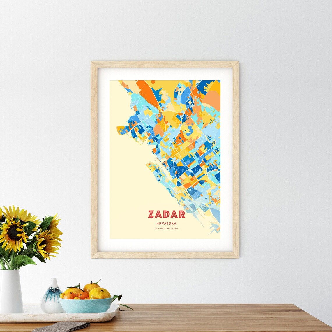 Zadar Croatia Colorful City Map Art Poster Blue And Orange Coastal Design - Image 2