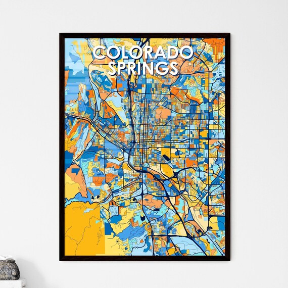 Colorado Springs Vibrant Colorful Art Map Poster Blue Orange Style