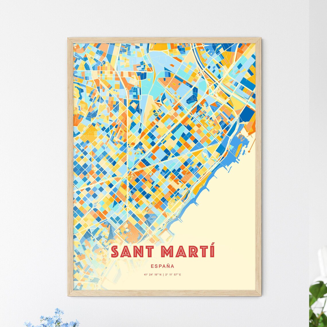Sant Marti Barcelona District Colorful City Map Retro Art Print