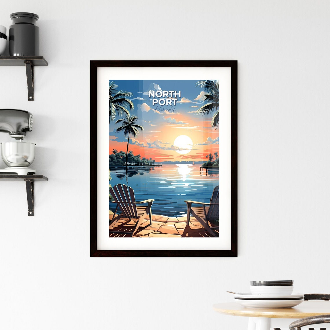 North Port Florida Waterfront Sunset Palm Trees Adirondack Poster - Image 2