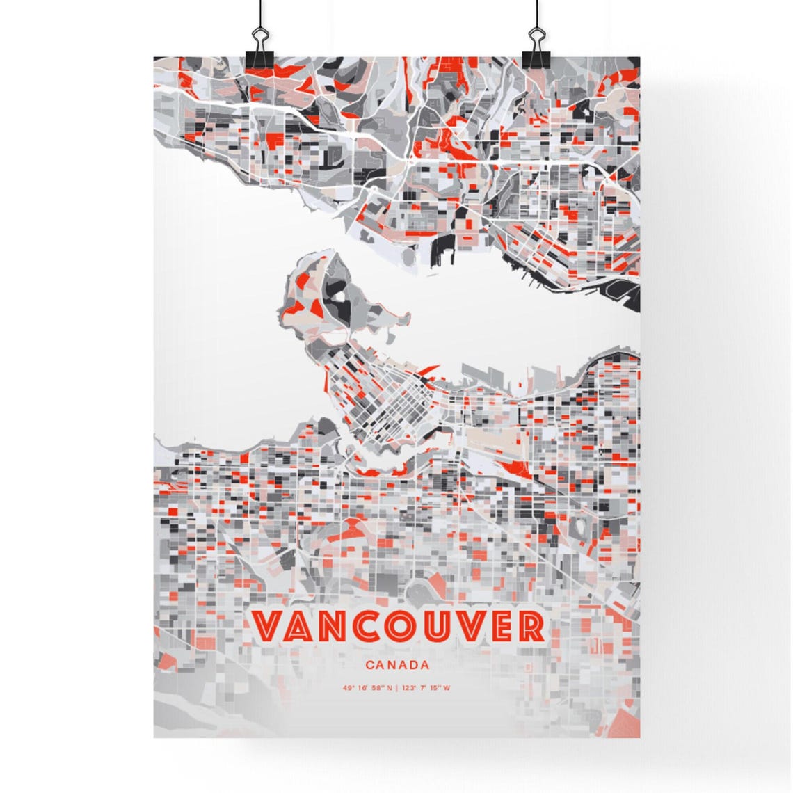 Vancouver Canada Bold Red Modern City Street Map Artwork Poster - Image 3
