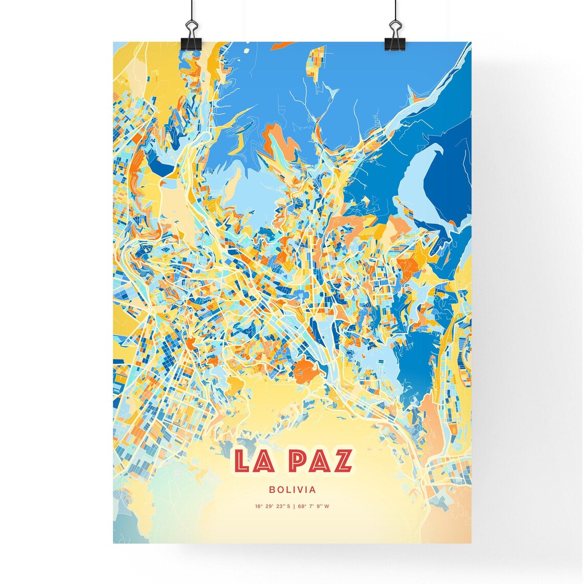 La Paz Bolivia Colorful Blue Orange City Street Map Coordinates Poster - Image 3