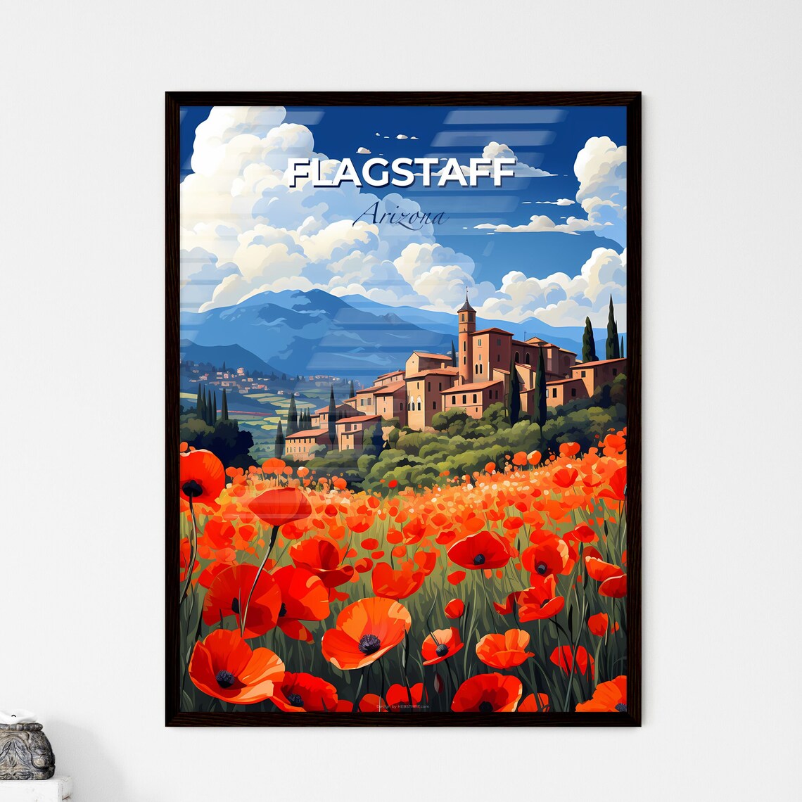 Flagstaff Arizona Wild Poppy Field Town Vintage Travel Poster