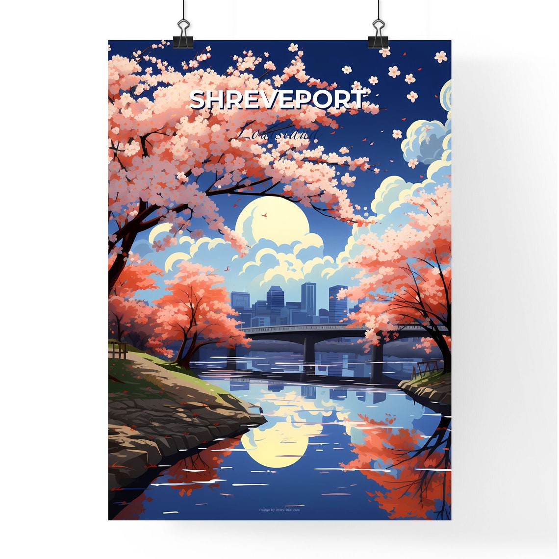 Shreveport Louisiana Cherry Blossom River Bridge Skyline Poster - Image 4