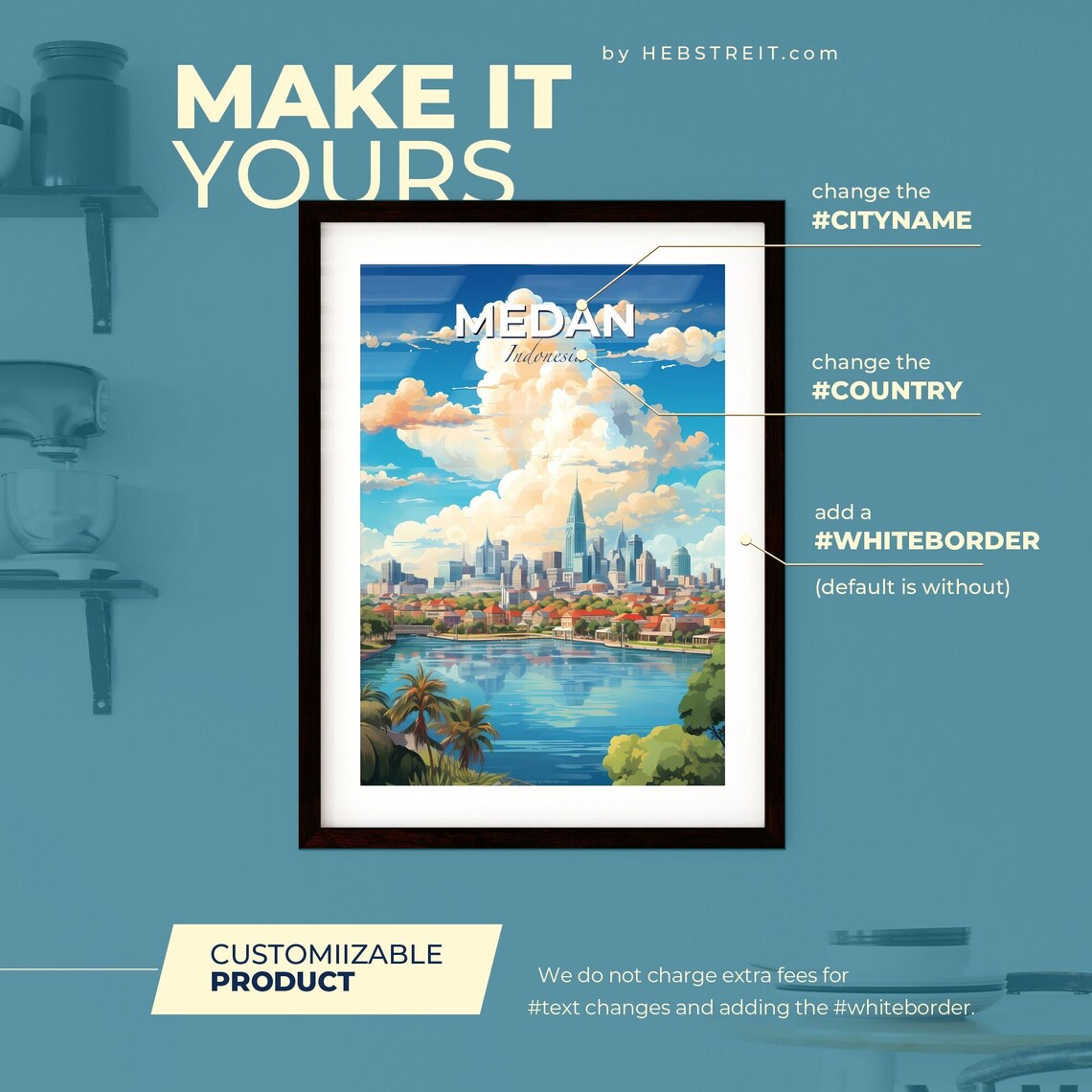Medan Indonesia Skyline Travel Poster Vibrant Cityscape River Art - Image 2