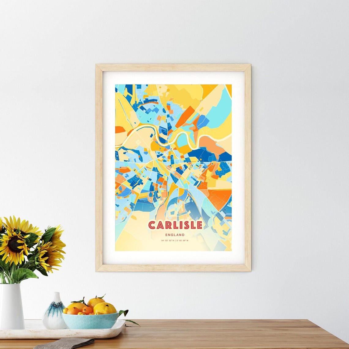 Carlisle England Colorful Blue Orange Map Art Poster Wall Decor - Image 2