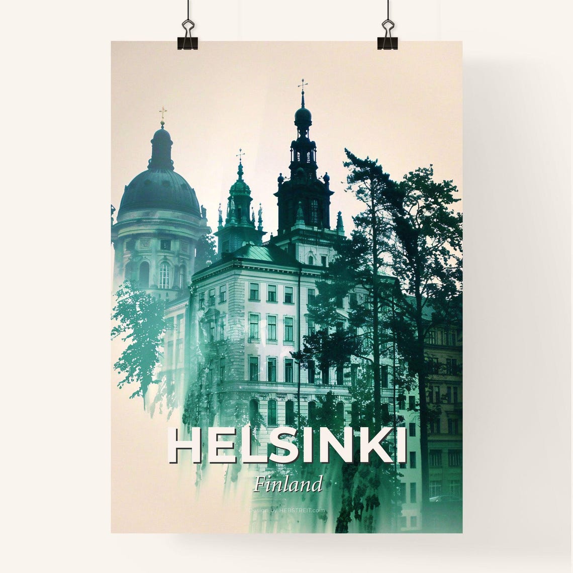 Helsinki Finland Cathedral Dome Green Double Exposure Poster - Image 4