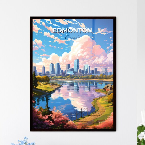 Edmonton Canada Downtown Skyline River Sunset Glow Travel Poster