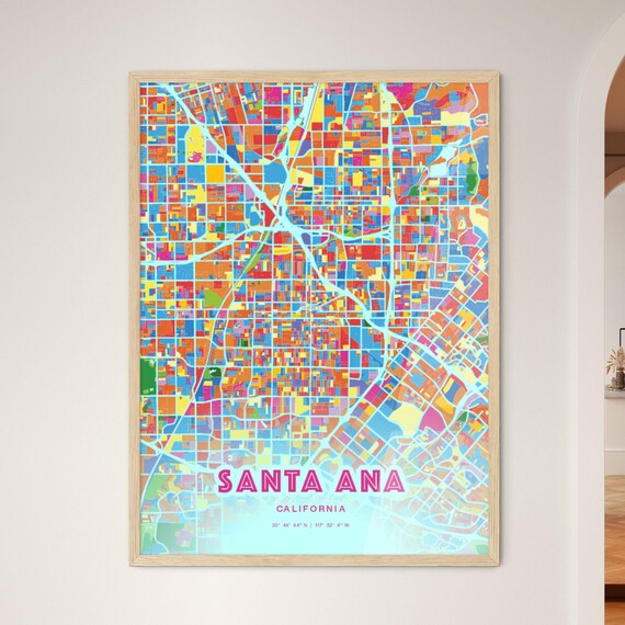 Santa Ana California Customizable Colorful City Map Poster Wall Decor