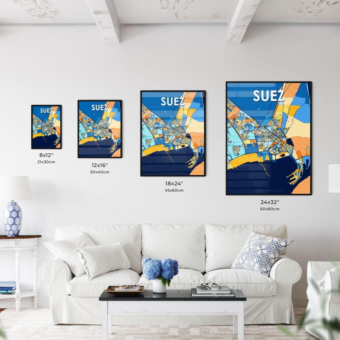 Suez Egypt Suez Canal Colorful Modern City Map Artwork Poster - Image 3