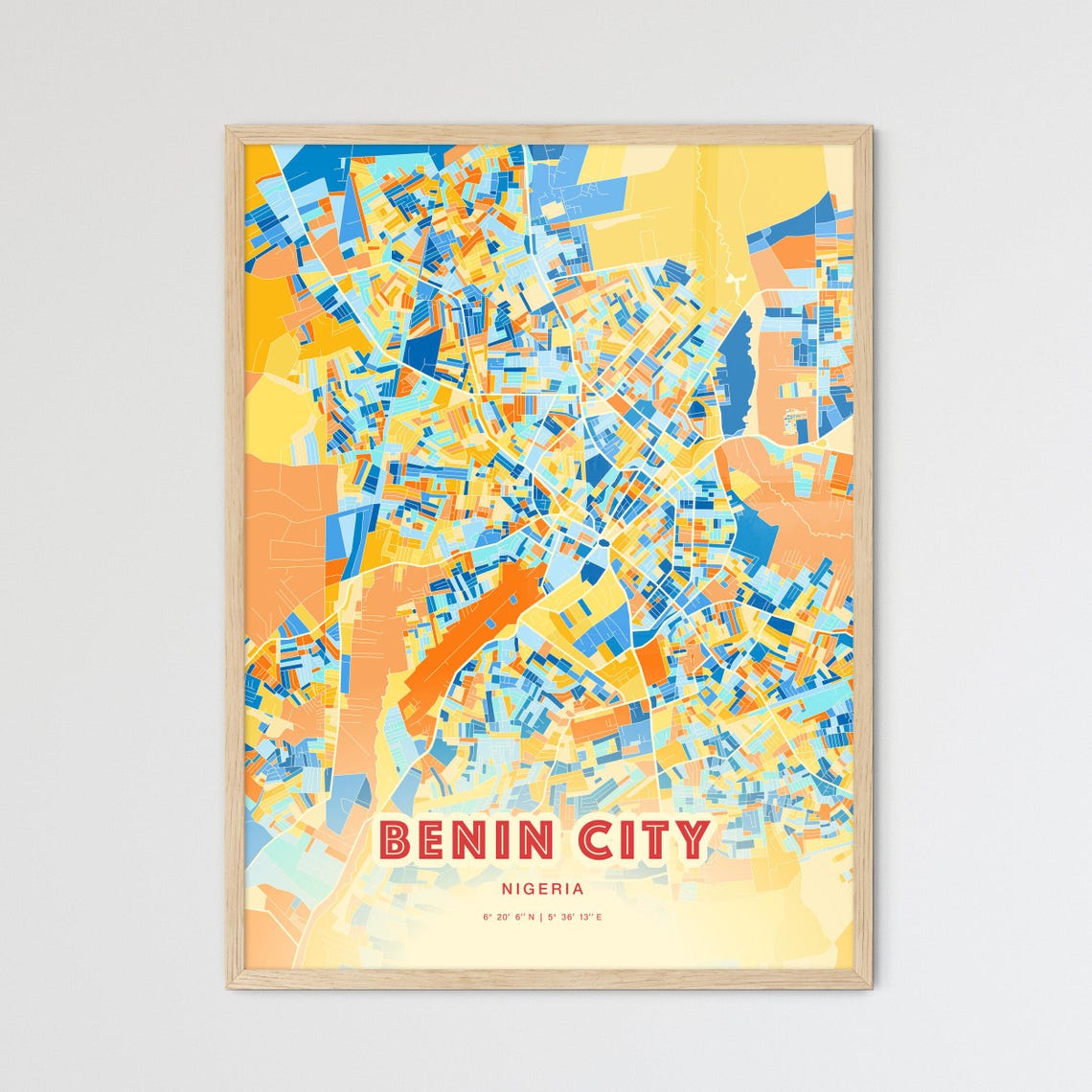 Benin City Nigeria Colorful Street Map Coordinates Art Poster