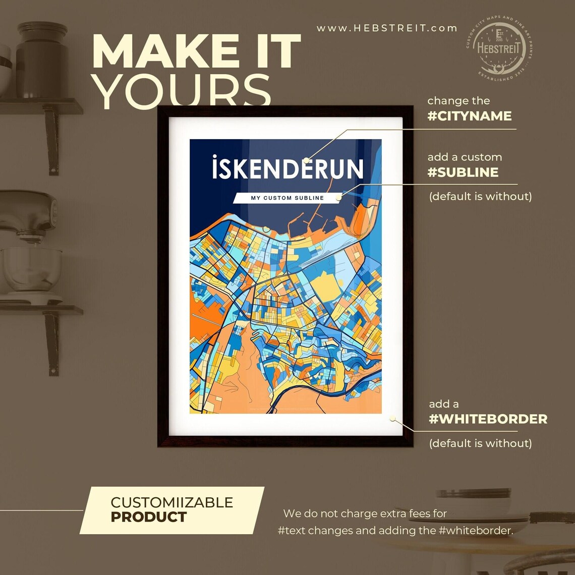 İskenderun Turkey Vibrant Geometric City Map Art Poster in Blue and Orange - Image 2