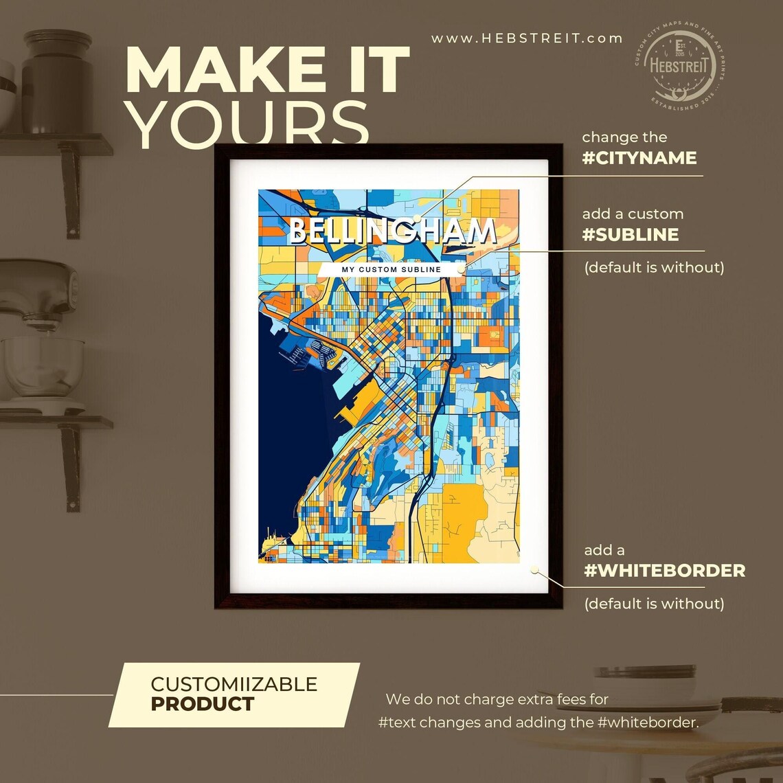 Bellingham Washington Vibrant Colorful Geometric Street Grid City Map Art Poster - Image 2