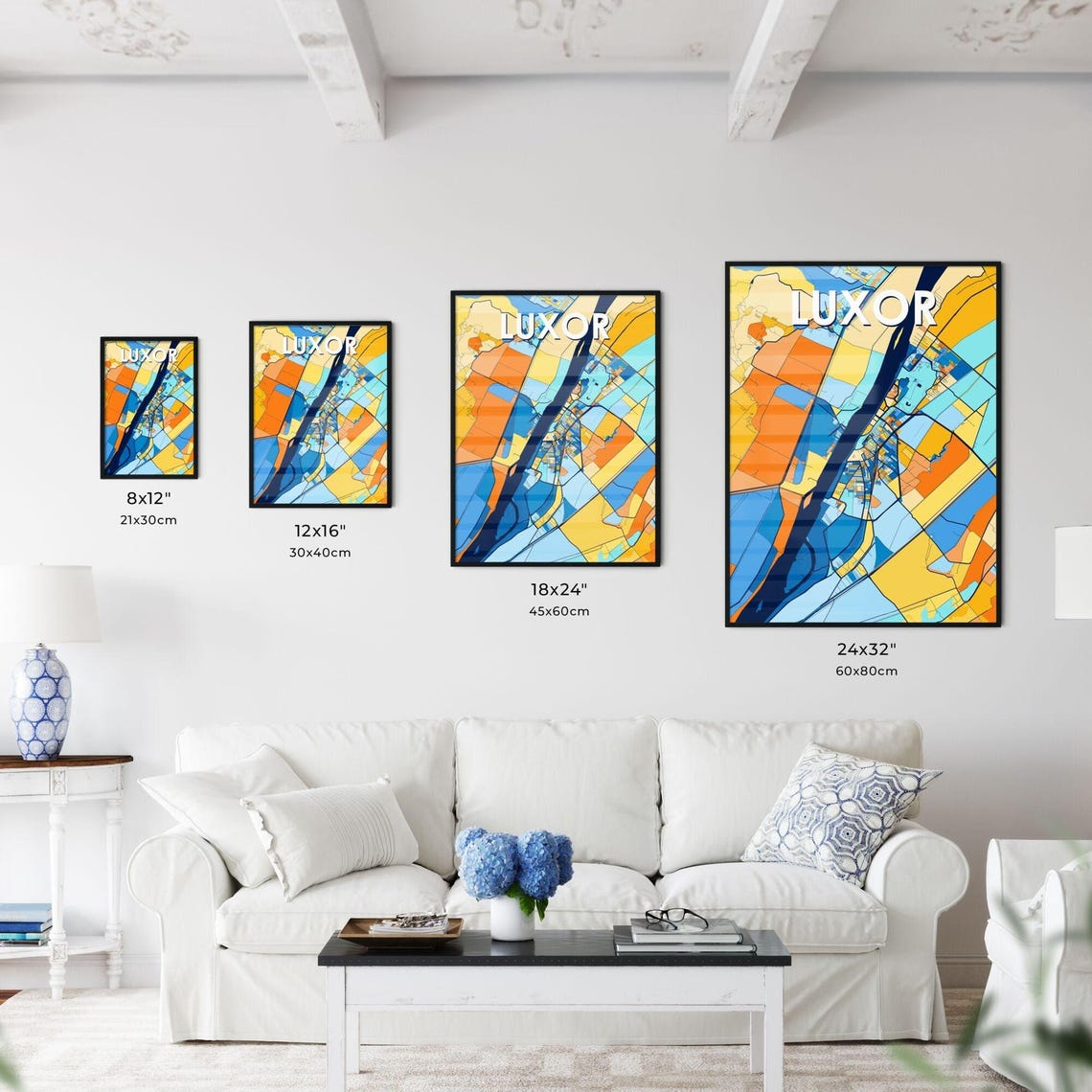Luxor Egypt Vibrant Geometric Nile River City Map Art Poster - Image 3