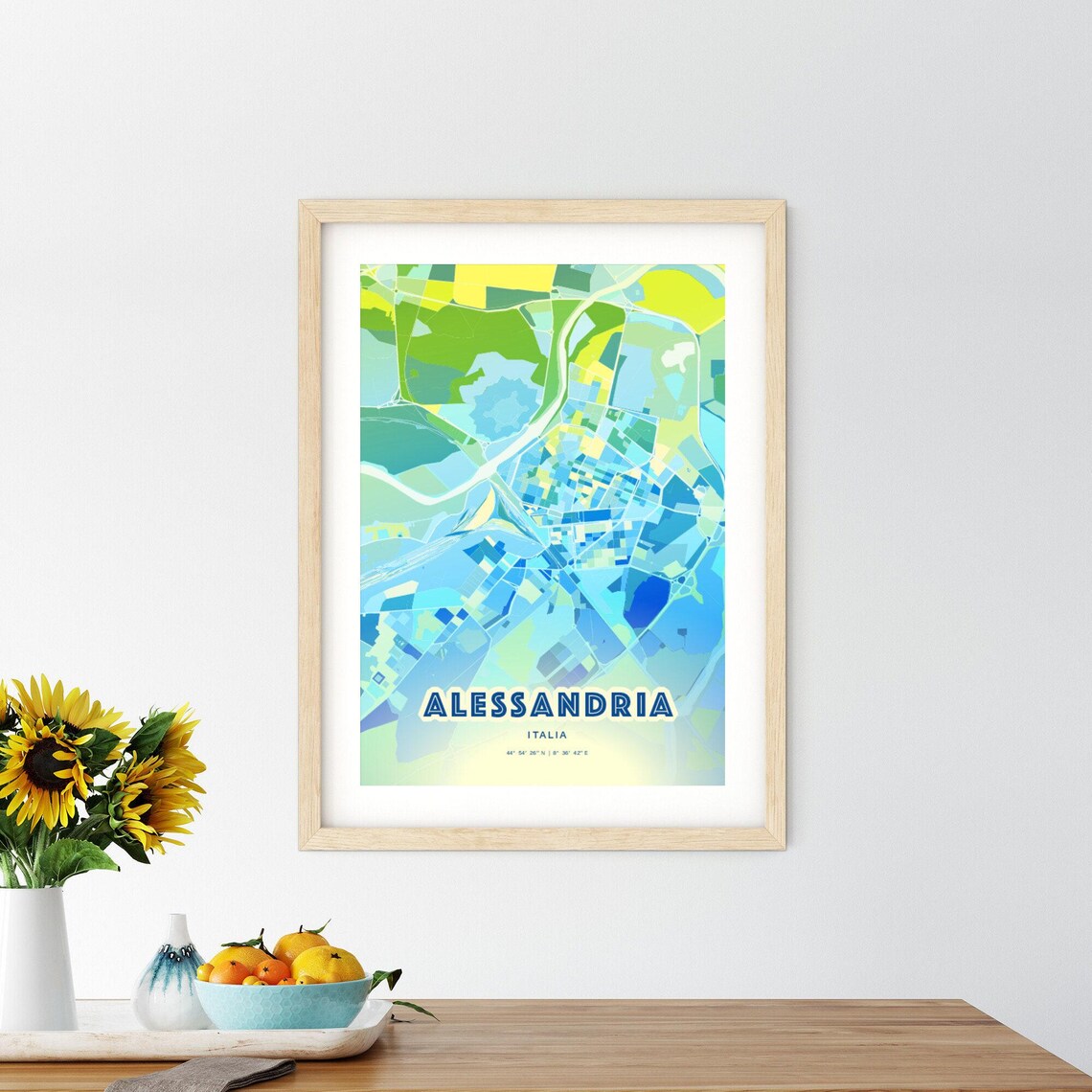 Alessandria Italy Abstract City Map Art Blue Green Pastel Travel Poster - Image 3