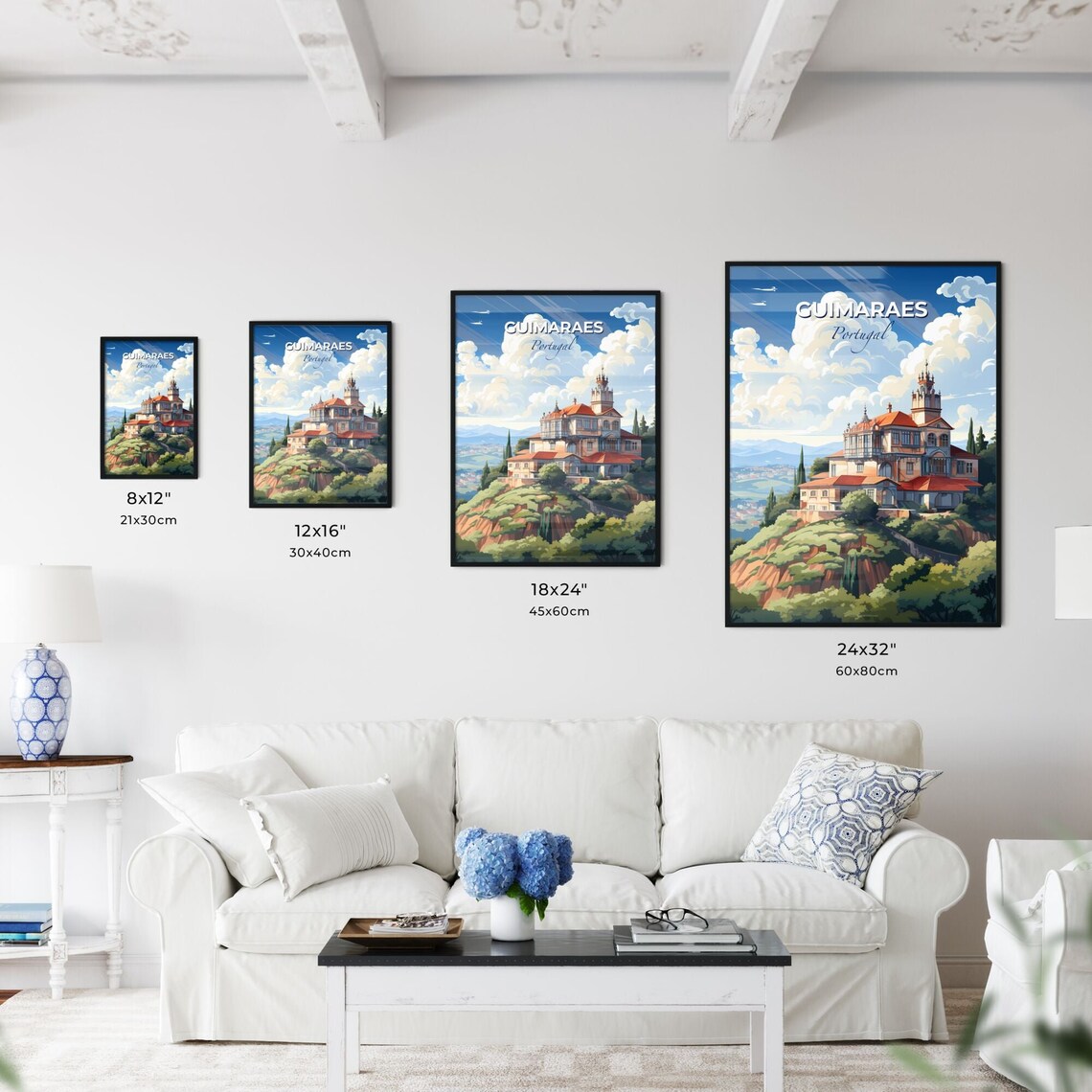 Guimaraes Portugal Hilltop Manor Cypress Trees Vintage Travel Poster - Image 3