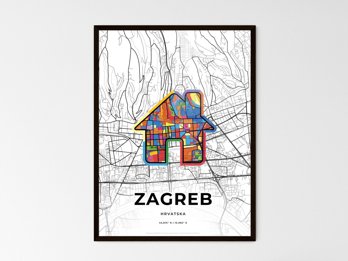 Zagreb Croatia Modern Minimalist Heart Street Map Art Poster - Image 3