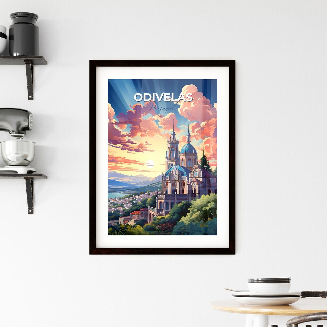 Vivid Odivelas Portugal Blue Domed Church Sunset Hillside Poster - Image 2