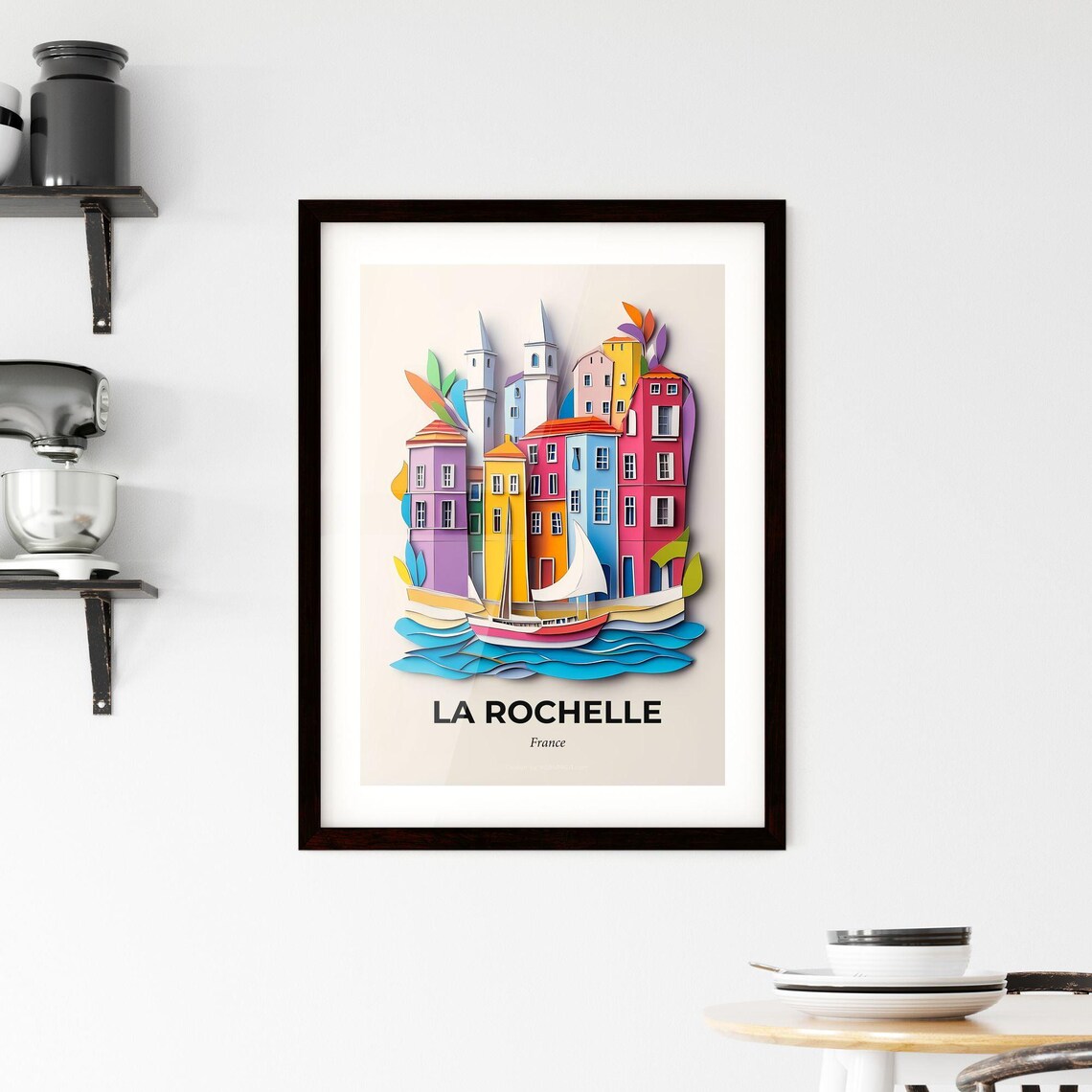 La Rochelle France Colorful Paper Cut Sailboat Harbor Poster - Image 2