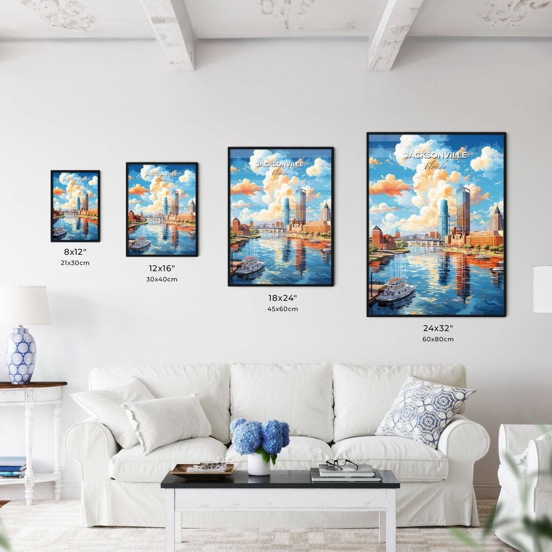 Jacksonville Florida River Bridge Boats Downtown Skyline Poster - Image 3