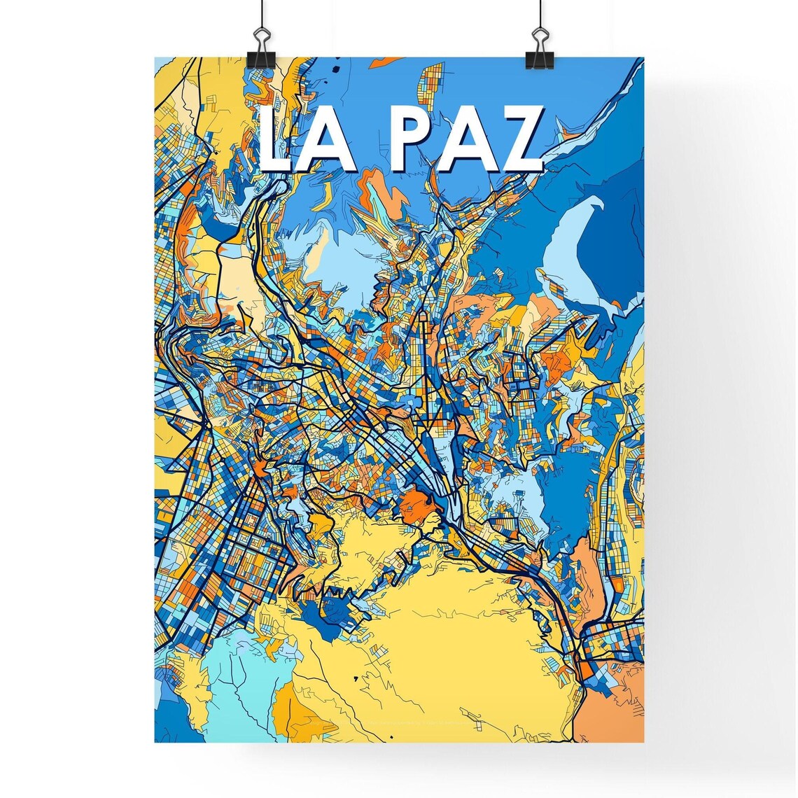 La Paz Bolivia Bold Colorful Vibrant City Street Map Art Poster - Image 4