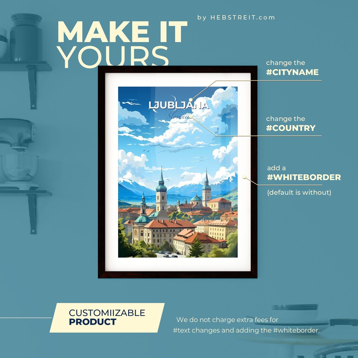 Ljubljana Slovenia Cathedral Spires Alpine Mountains Travel Art Poster - Image 2